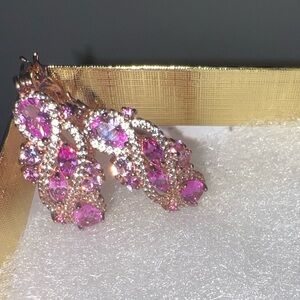 NWOT 3.30 carat pink sapphire Sterling silver w/ rose gold overlay hoop earrings
